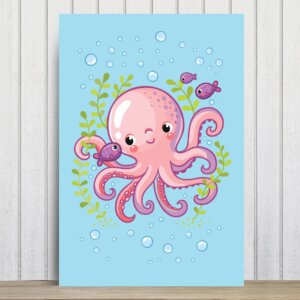 Placa Decorativa MDF Infantil Fundo do Mar Polvo 20x30cm