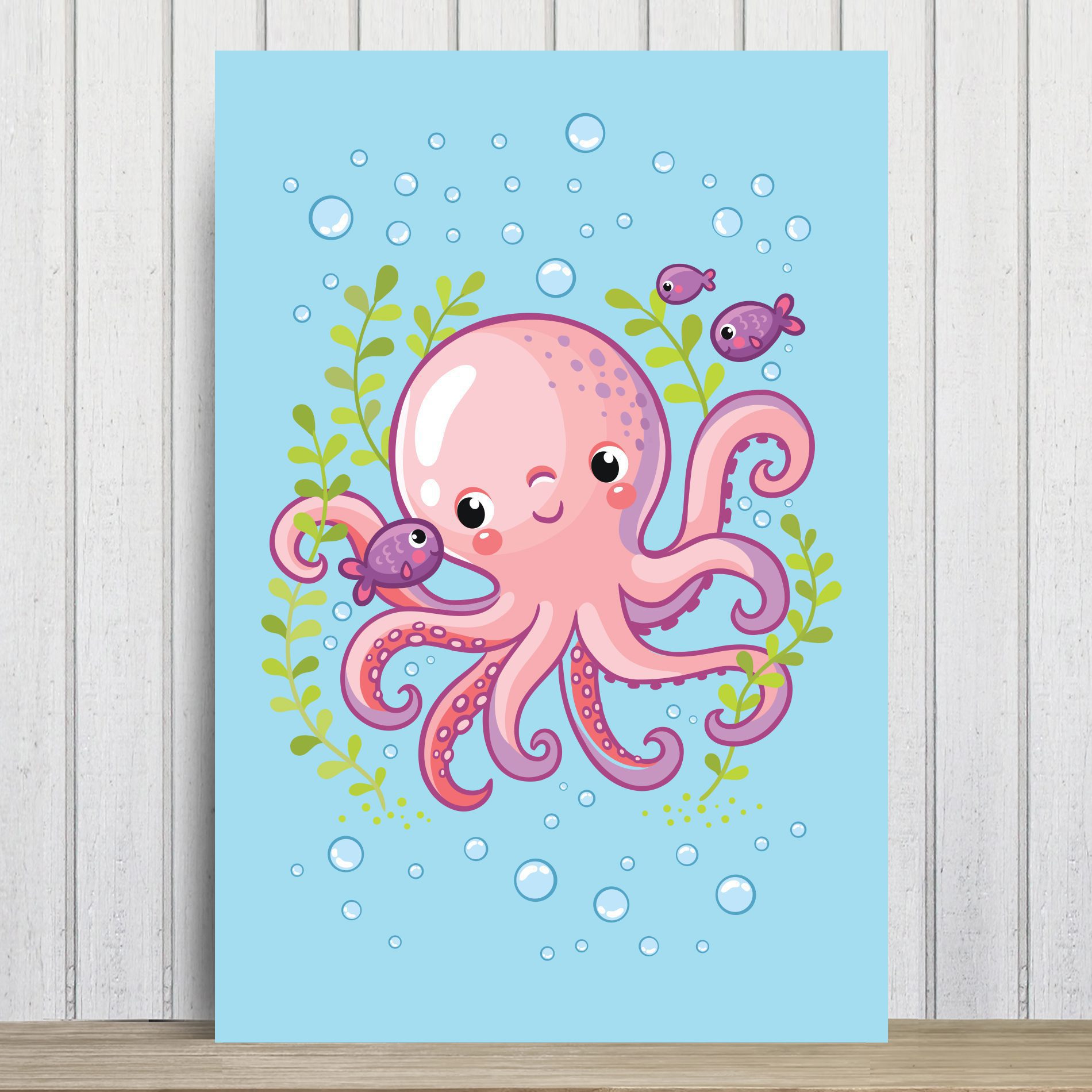 Placa Decorativa MDF Infantil Fundo do Mar Polvo 20x30cm