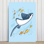 Placa Decorativa MDF Infantil Fundo do Mar Raia 20x30cm
