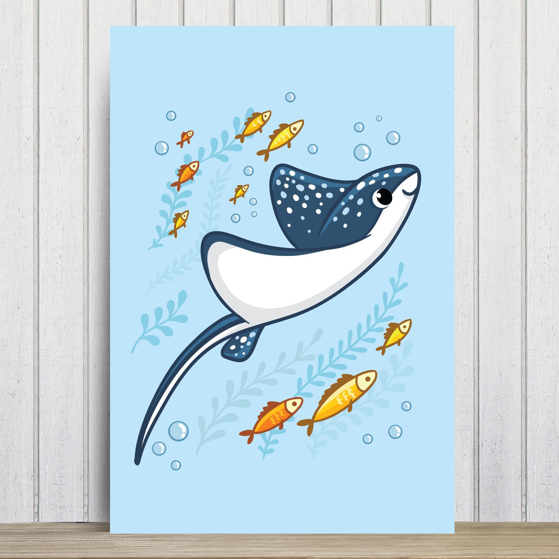 Placa Decorativa MDF Infantil Fundo do Mar Raia 20x30cm