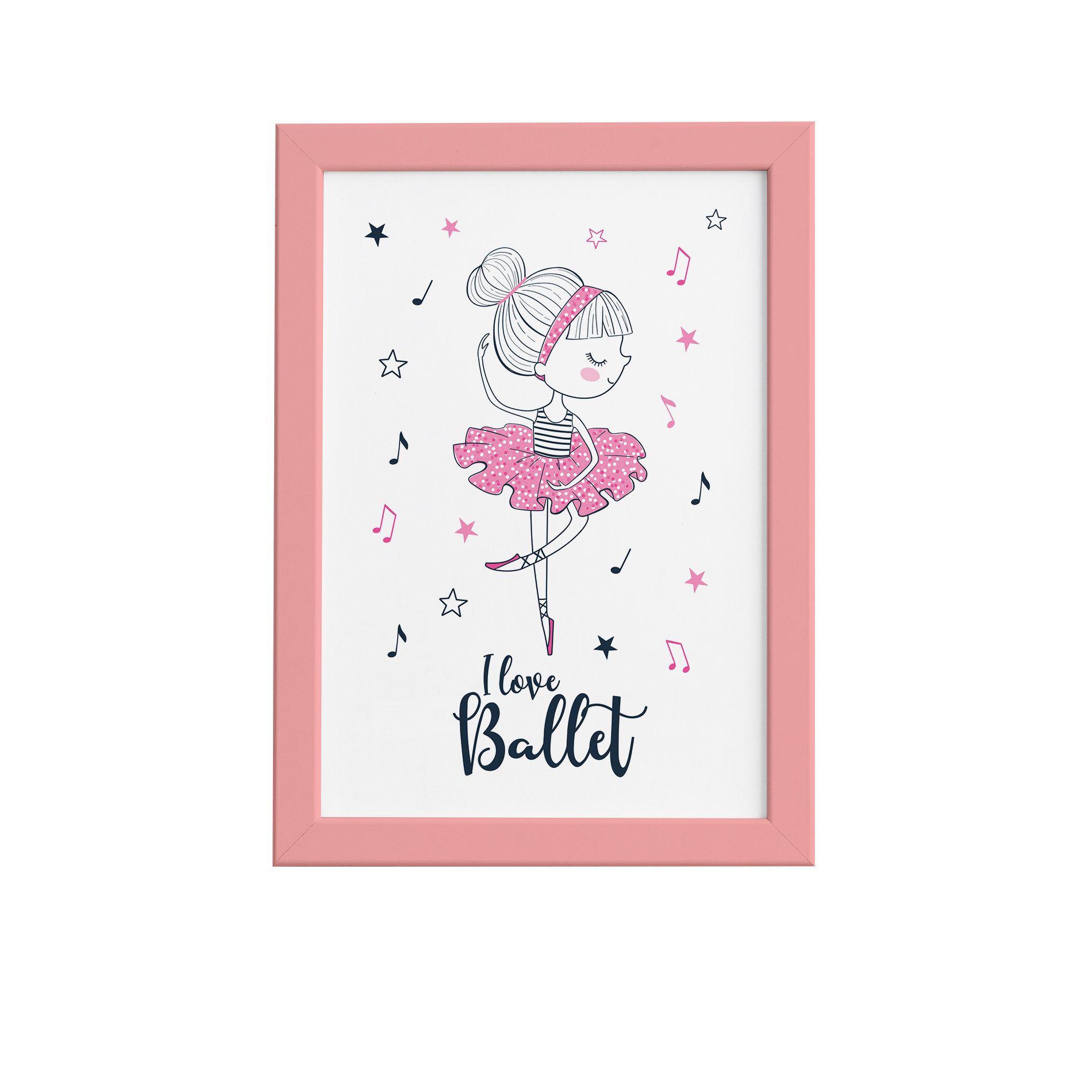 Quadro Bailarina Frase I Love Ballet Moldura Rosa 22x32cm