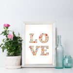 Quadro Decorativo Love Flores Moldura Branca 33x43cm