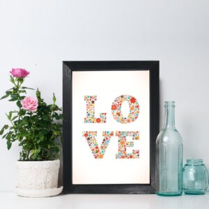 Quadro Decorativo com Moldura Love Flores