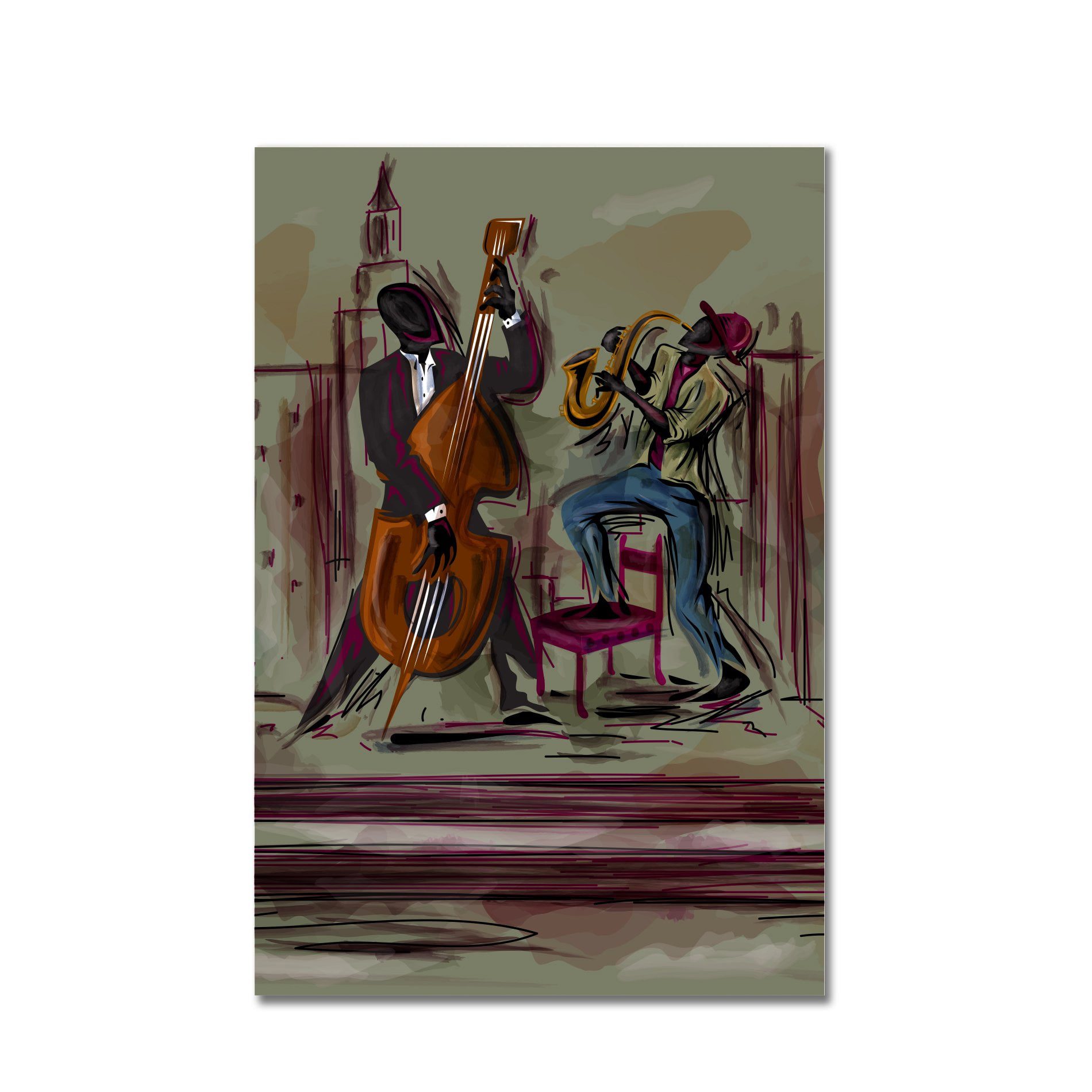 Placa Decorativa MDF Músicos Jazz