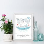 Quadro Frase Namorados Barco Moldura Branca 22x32cm