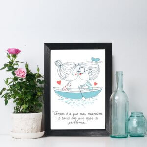 Quadro para Quarto Namorados Barco Moldura Preta