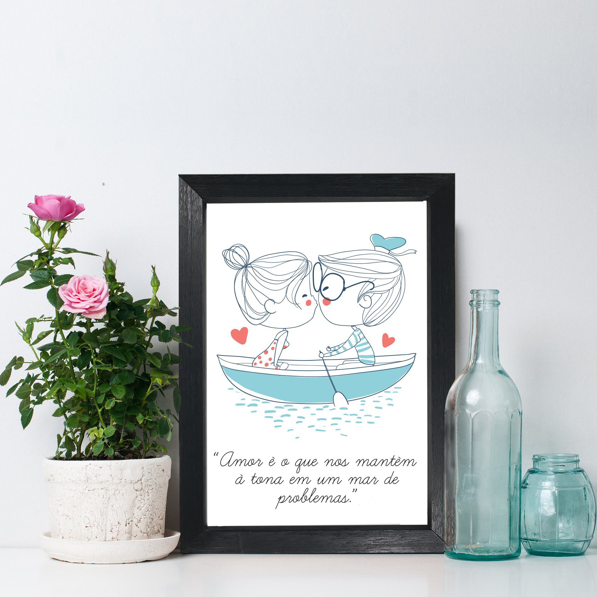 Quadro para Quarto Namorados Barco Moldura Preta