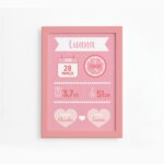 Quadro Nascimento Personalizada Menina 2 Moldura Rosa 22x32
