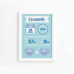 Quadro Nascimento Nome Menino 2 Moldura Branca 22x32cm ,Quadro Nascimento Nome Menino 2 Moldura Branca 22x32cm