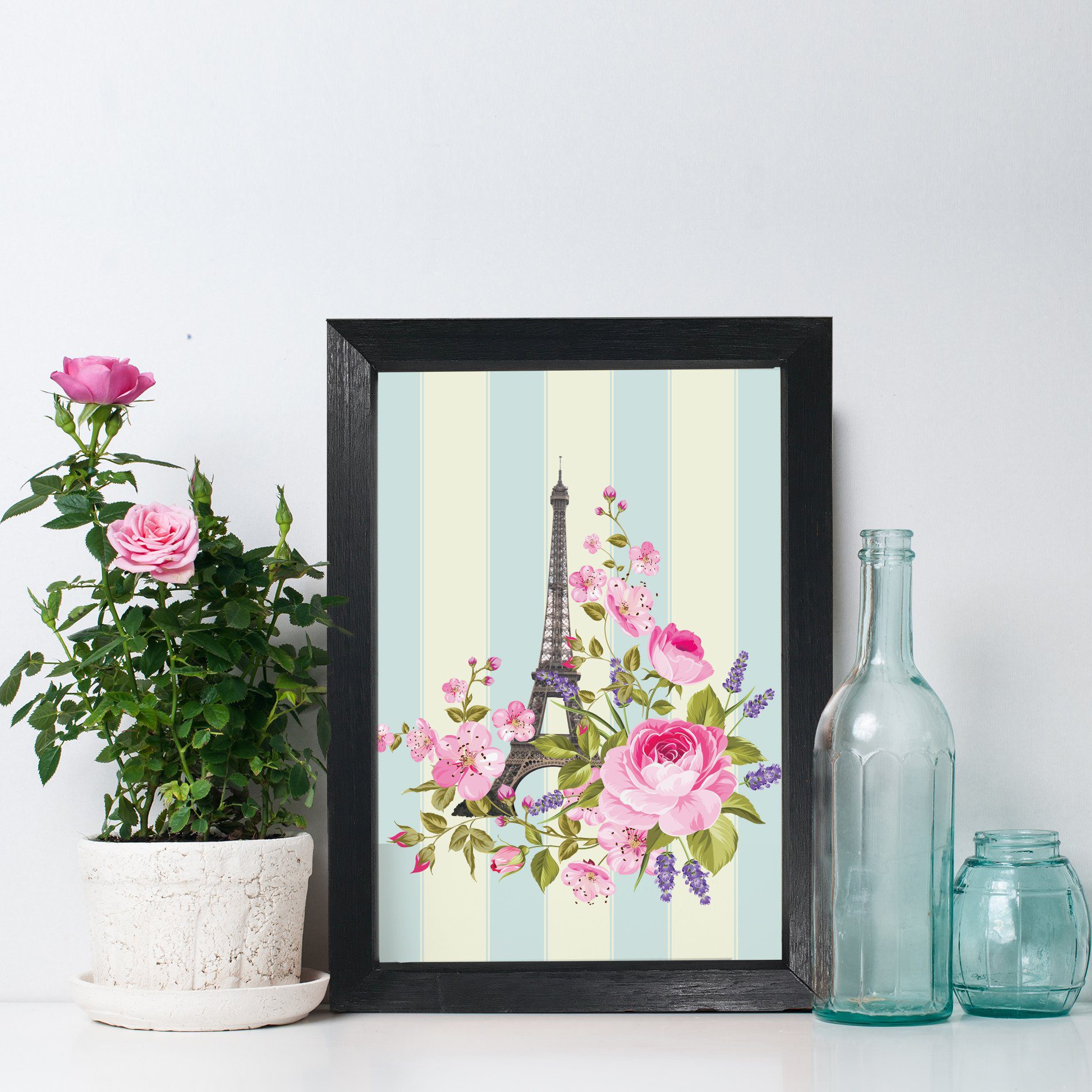 Quadro Decorativo com Moldura Preta Paris Retrô 22x32cm