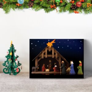 Placa Decorativa em MDF Presépio de Madeira 30x40cm