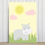 Placa Decorativa Infantil Safari Menina Hipopótamo 20x30cm