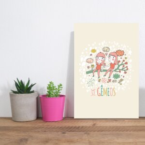 Placa Decorativa MDF Infantil Signo Gêmeos 20x30cm