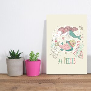 Placa Decorativa MDF Infantil Signo Peixes 20x30cm