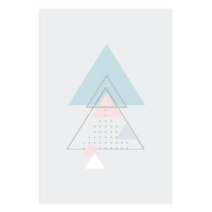 Placa Decoração Minimalista Triângulos Azul e Rosa 30x40cm