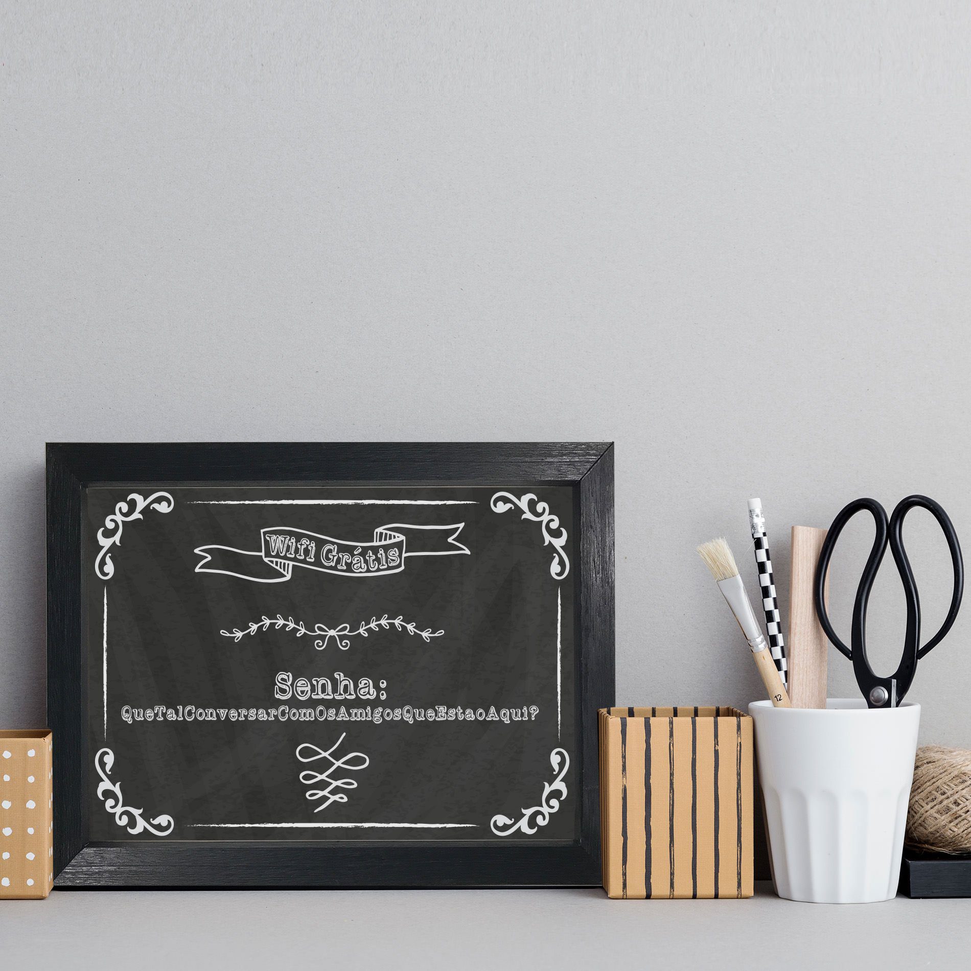 Quadro Decorativo com Moldura Preta Senha WiFi