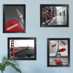 Quadros Paris Londres Cidades Vermelho 22x32cm Moldura Preta 4 un