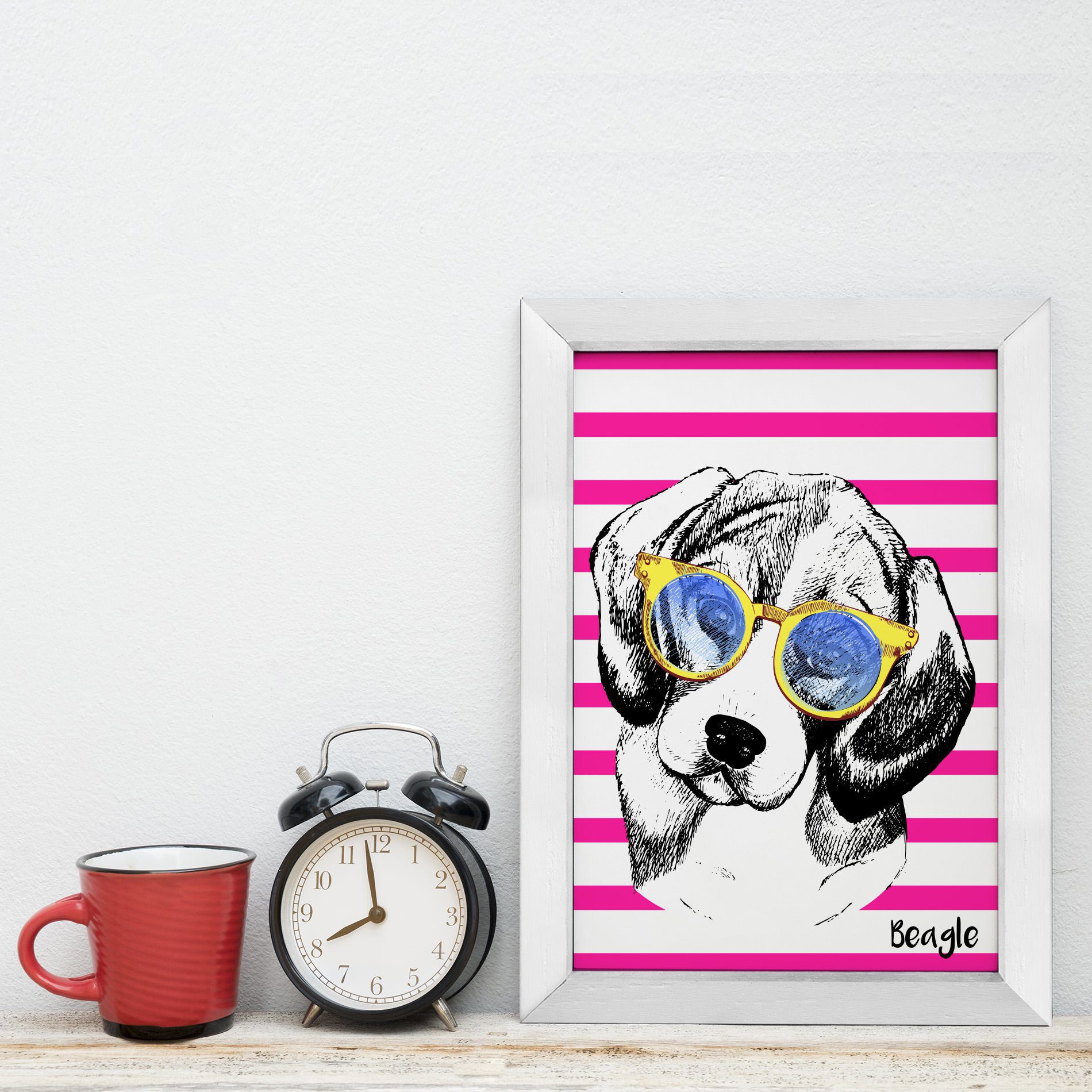 Quadro Decorativo com Moldura Branca Cachorro Beagle