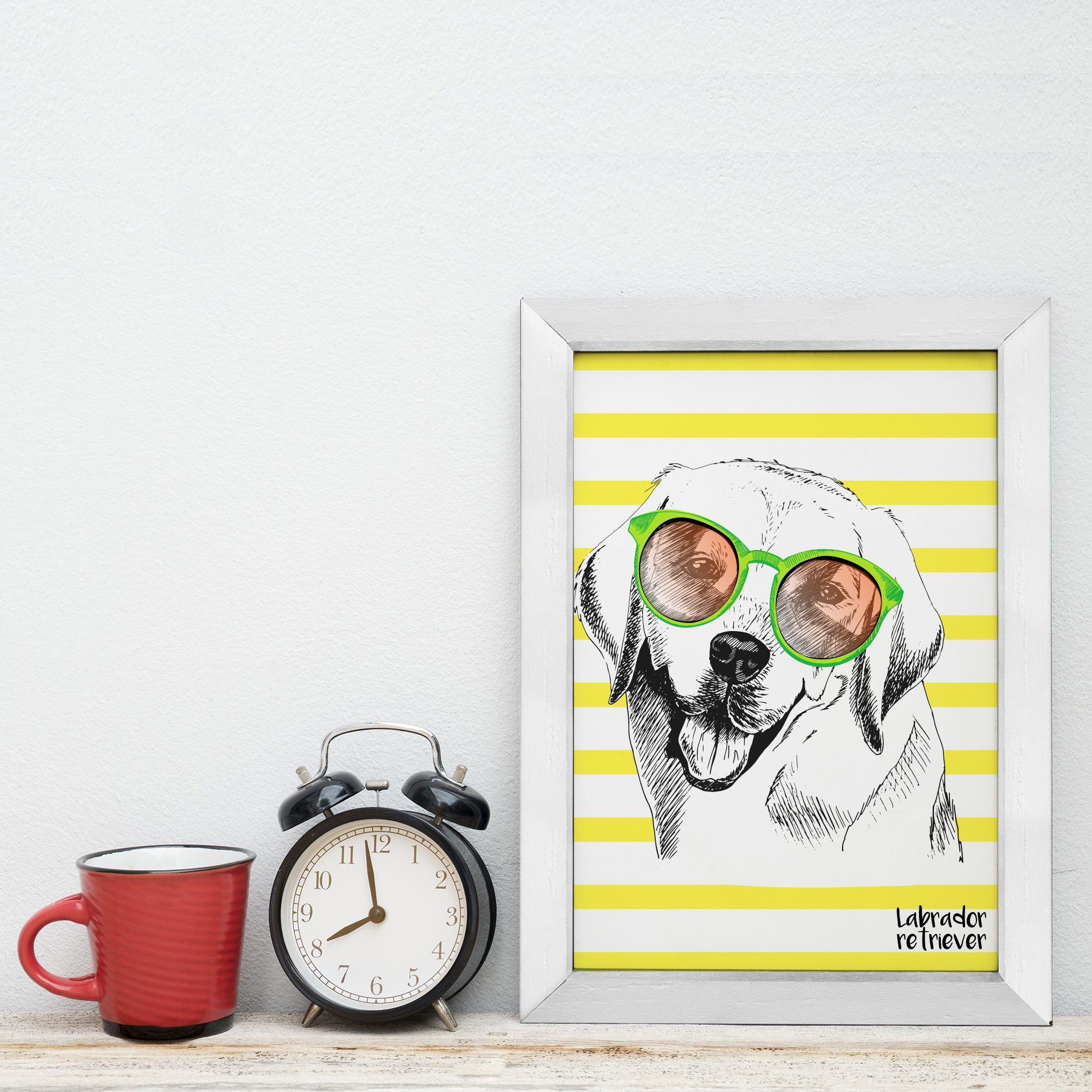 Quadro Decorativo Cachorro Labrador  com Moldura Branca
