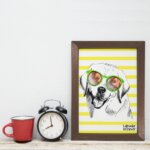Quadro Decorativo com Moldura Marrom Cachorro Labrador 22x32cm