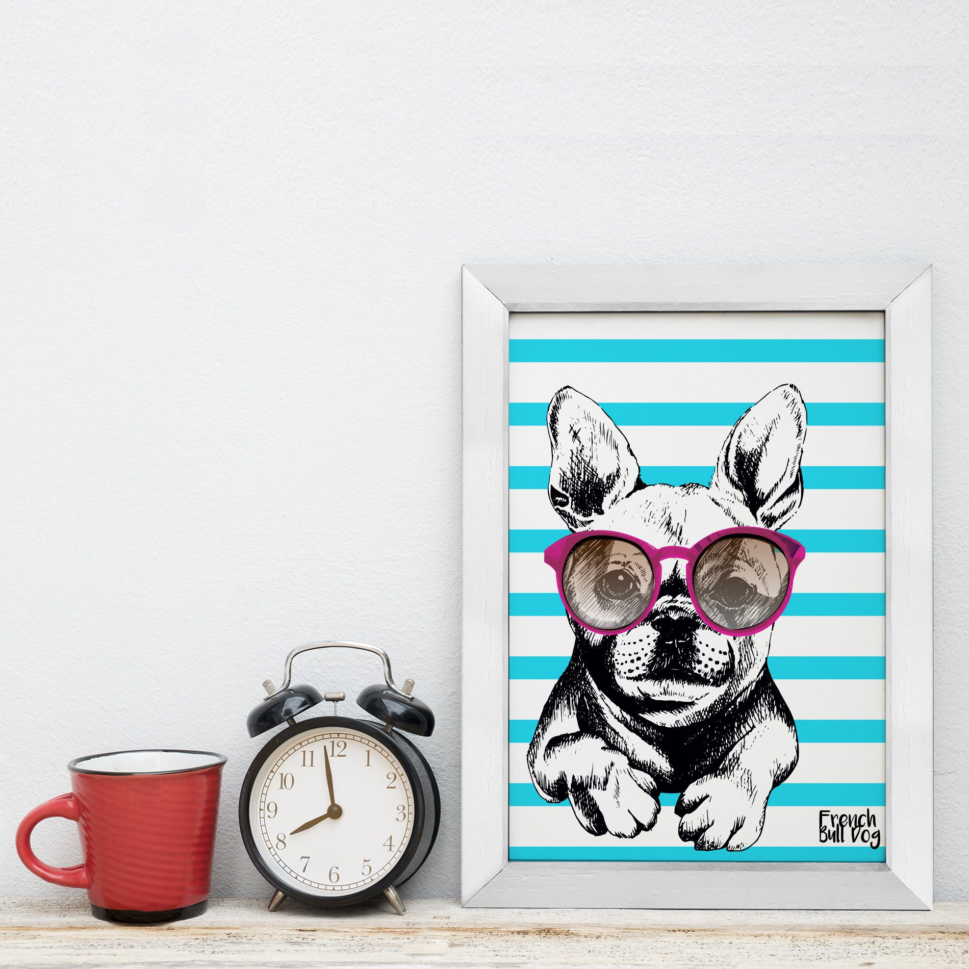 Quadro Quarto Cachorro Bulldog com Moldura