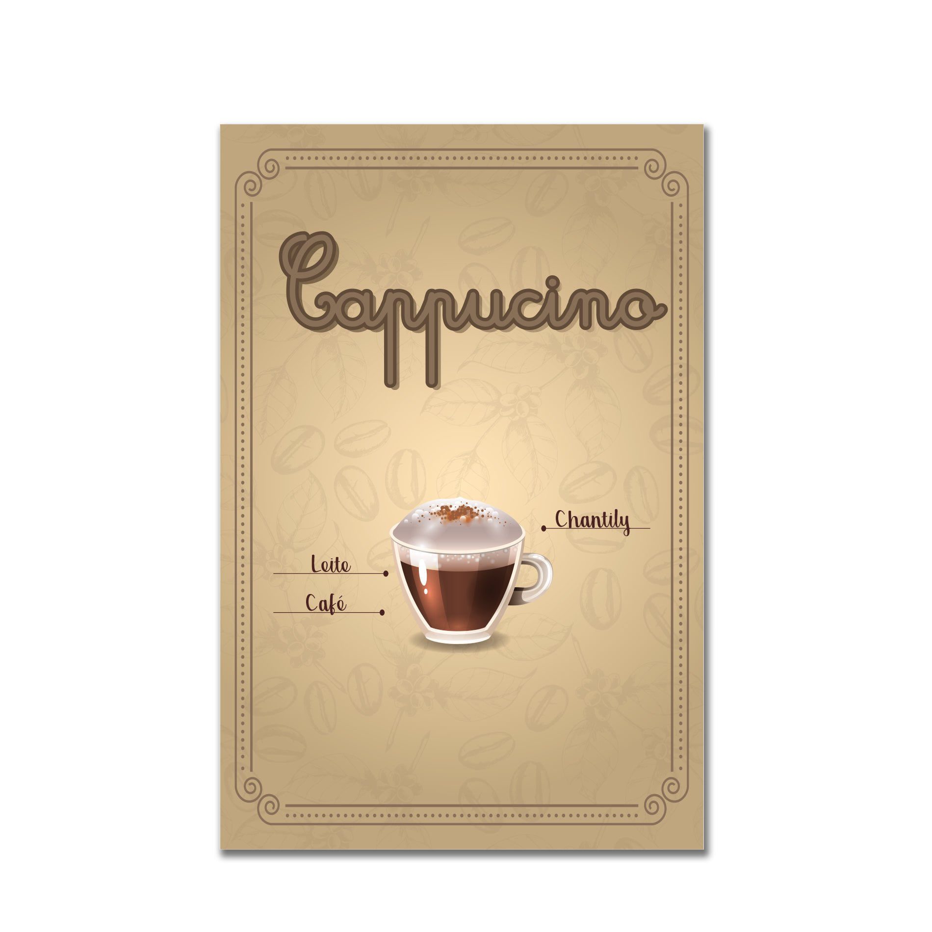 Placa Decorativa MDF Tipos de Café Cappucino