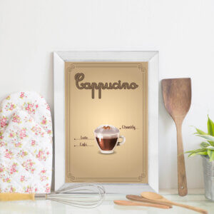 Quadro Cozinha Café Cappuccino 22x32 Moldura Branca