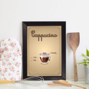 Quadro Cozinha Café Cappuccino 22x32 Moldura Preta