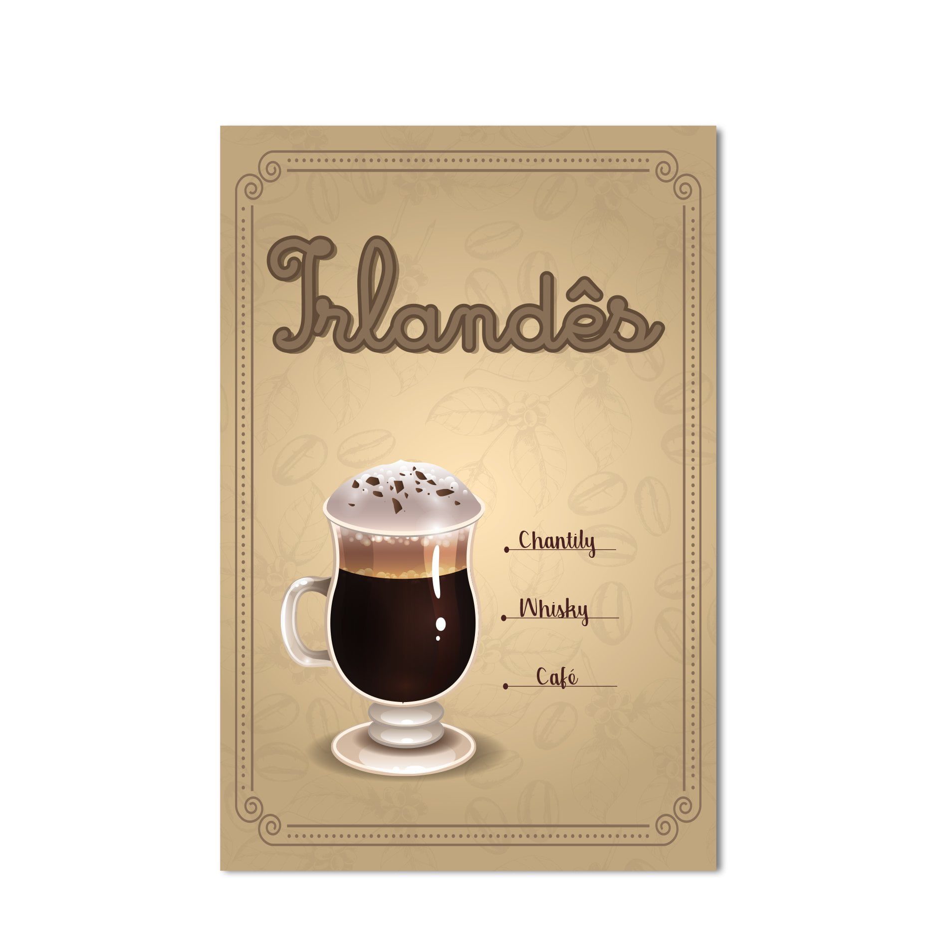 Placa Decorativa MDF Tipos de Café Irlandês