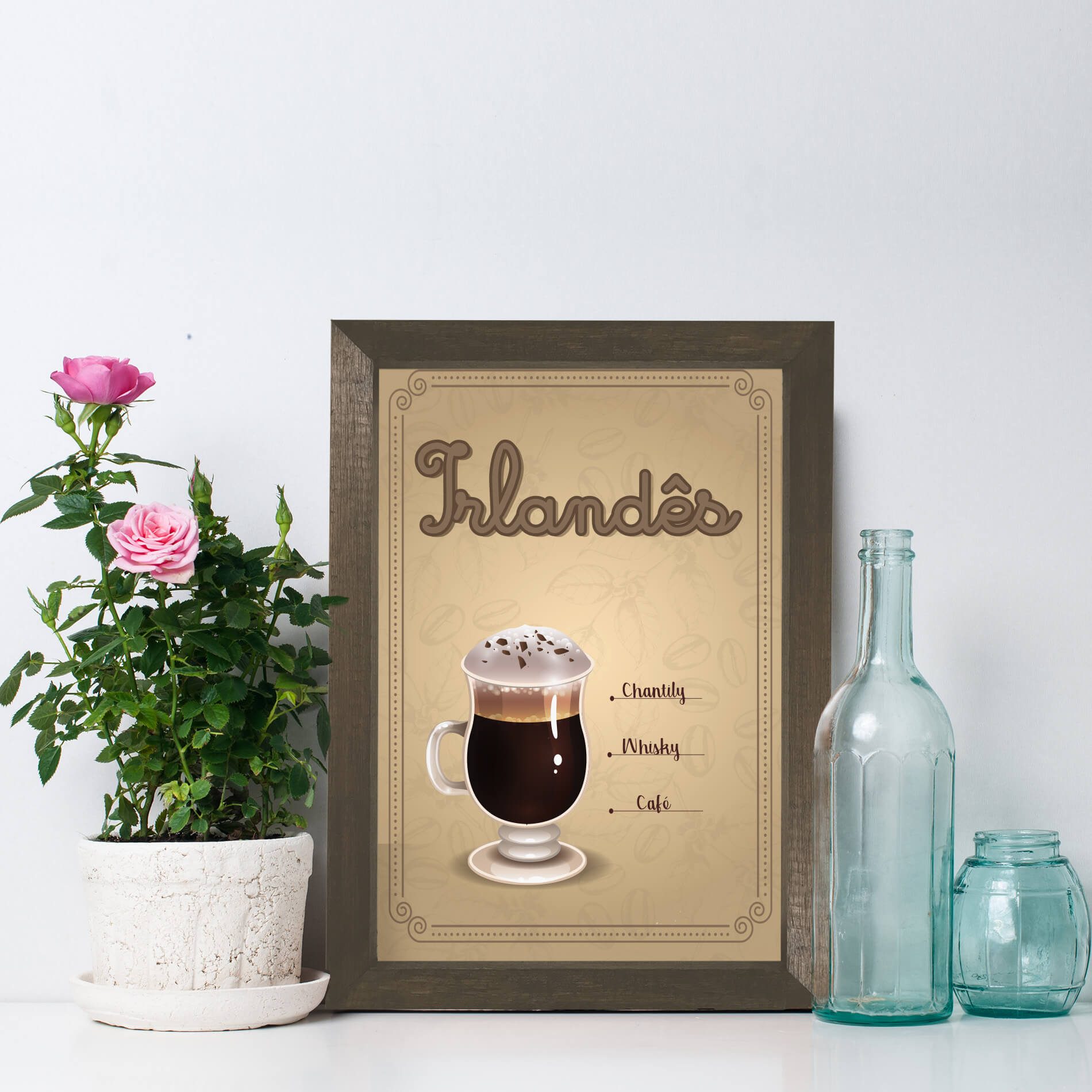 Quadro Cozinha Café Irlandês 22x32cm Moldura Marrom