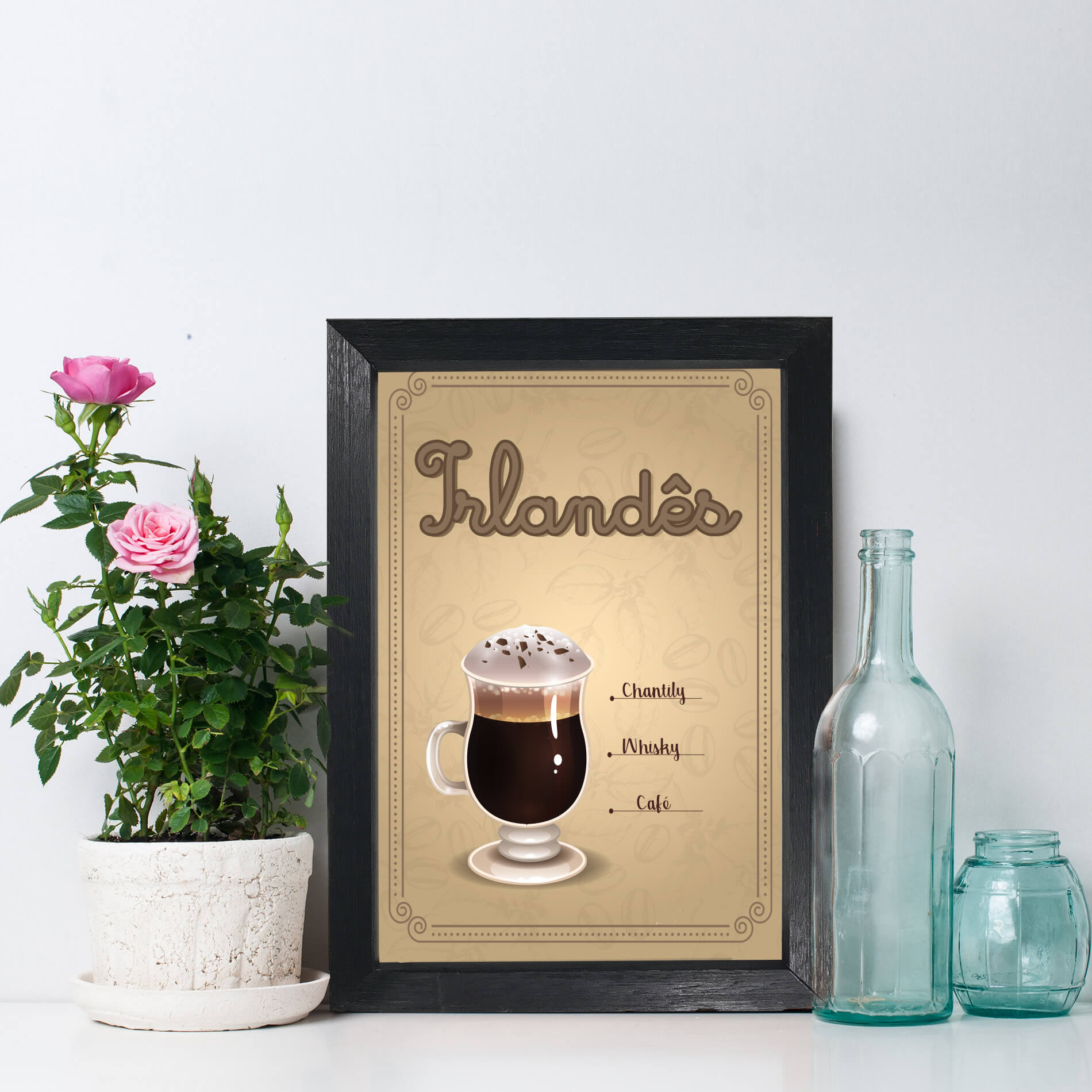 Quadro Cozinha Café Irlandês 22x32cm Moldura Preta
