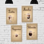 Placa Decorativa Cozinha MDF Tipos de Café Kit 4un 30x40cm