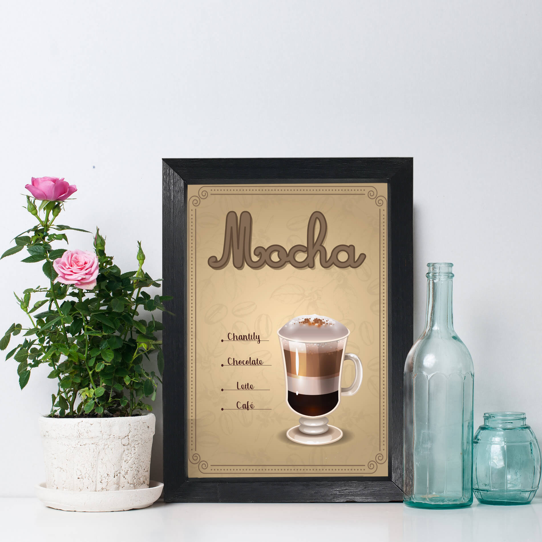 Quadro Cozinha Café Mocha 22x32cm Moldura Preta