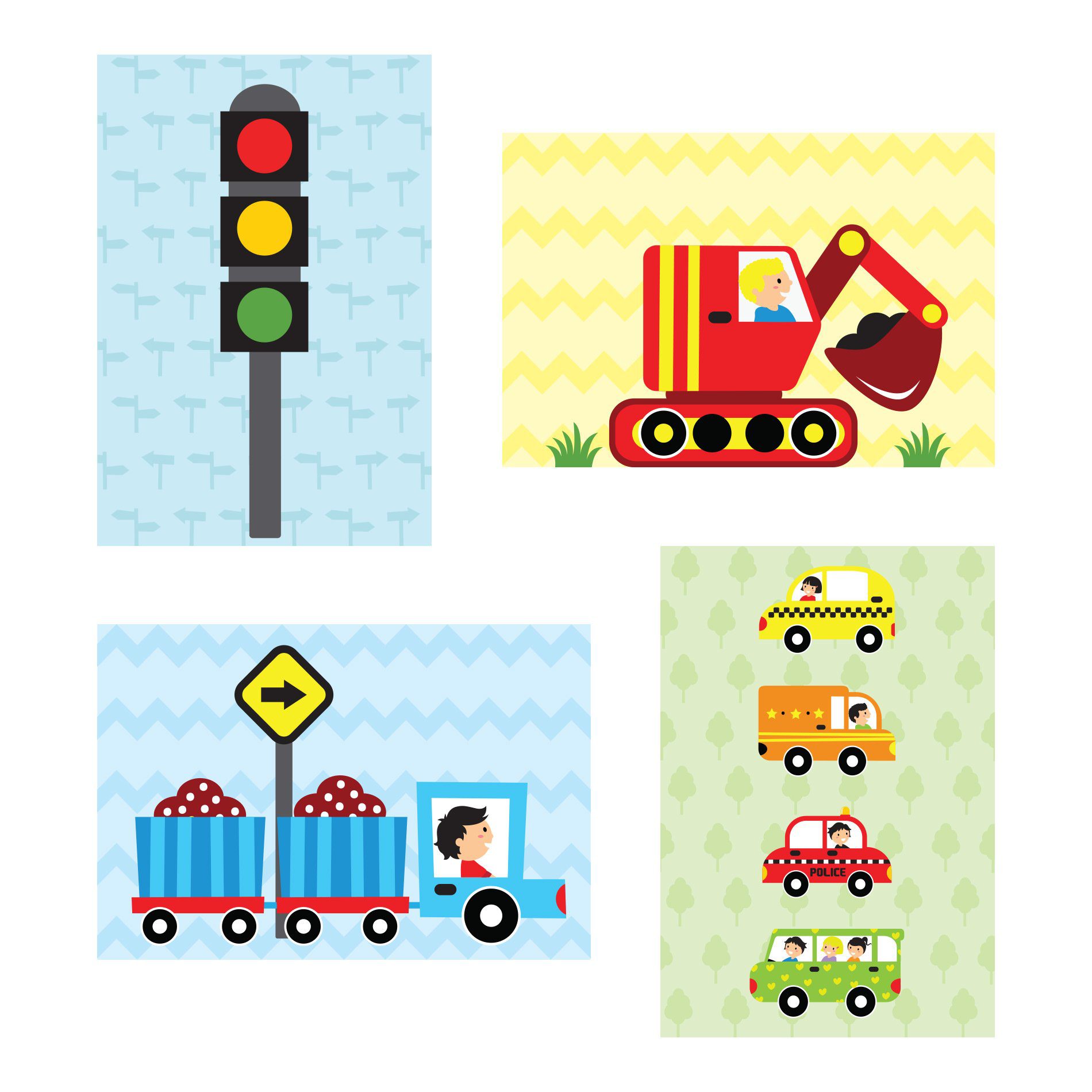 Kit Placa Decorativa MDF Infantil Carros na Cidade 4un