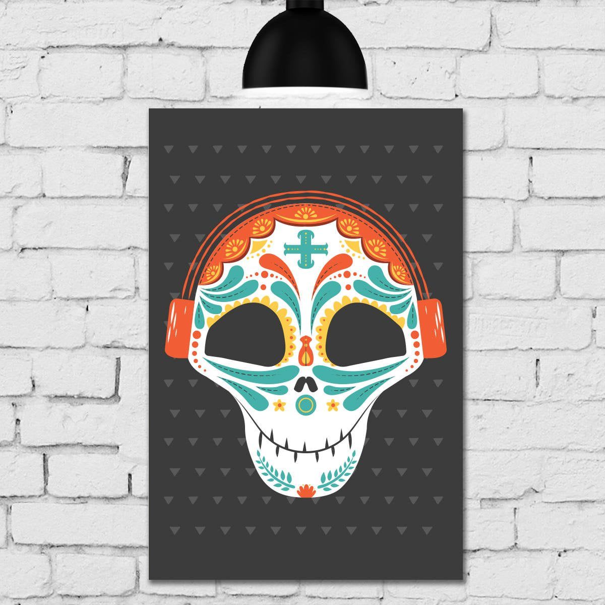Placa Decorativa MDF Caveira Mexicana Com Fone de Ouvido