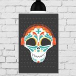 Placa Decorativa MDF Caveira Mexicana Com Fone de Ouvido 30x40