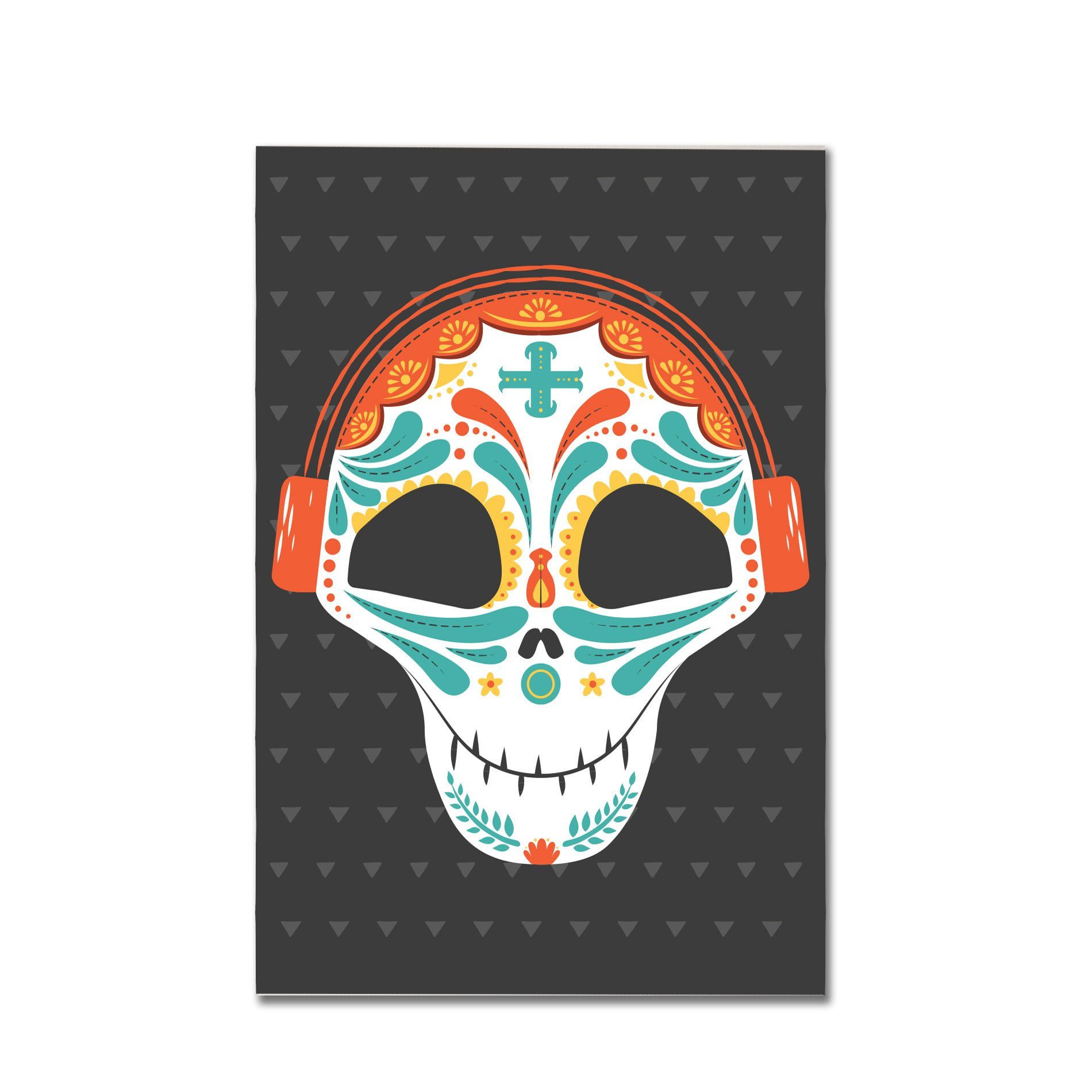 Placa Decorativa MDF Caveira Mexicana Com Fone de Ouvido