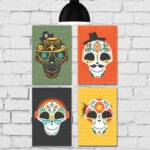 Placa Decorativa MDF Caveiras Mexicanas Kit 4un 30x40cm