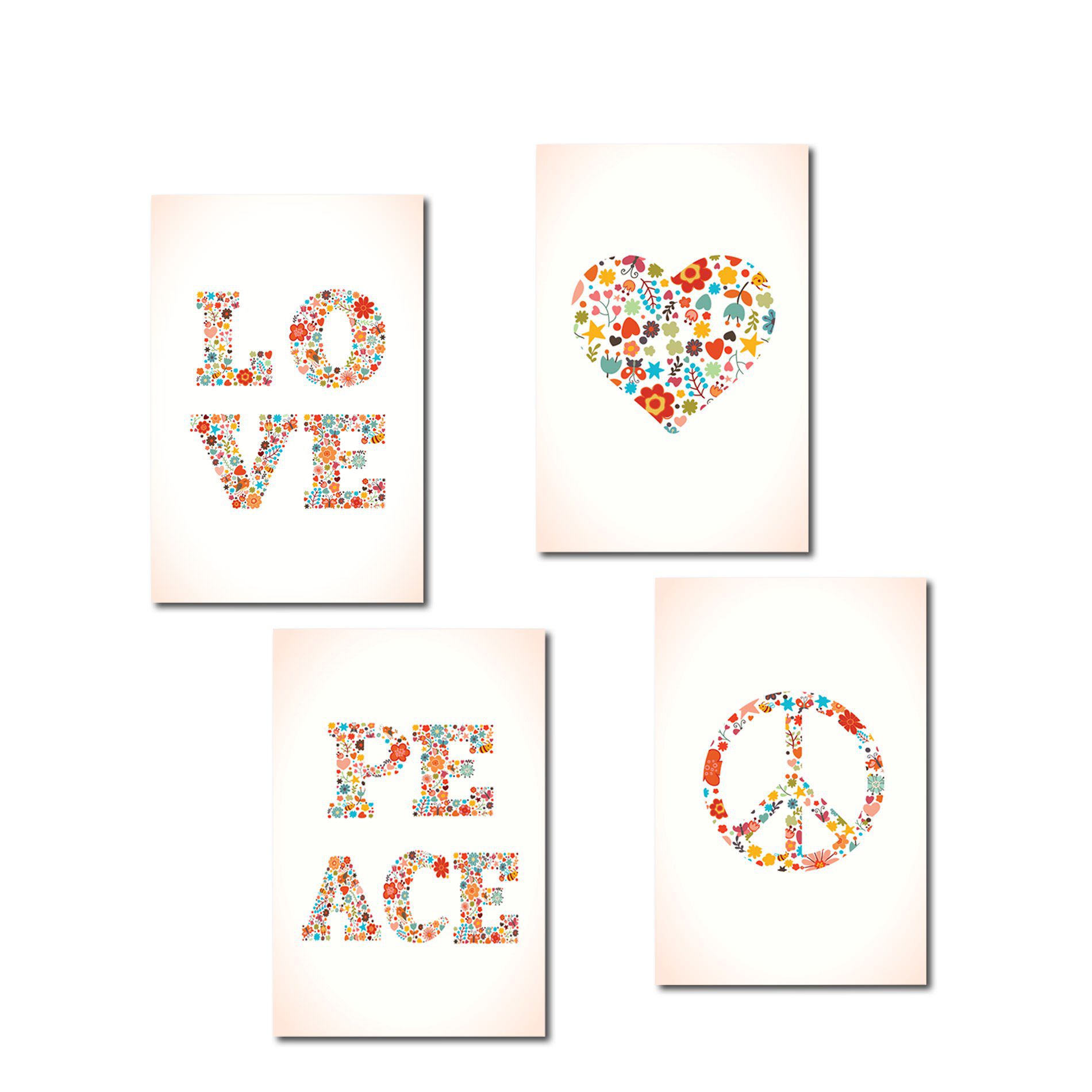 Placa Decorativa MDF Paz e Amor Kit 4un 20x30cm