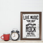 Quadro Musica Rock Live Music 22x32 Moldura Marrom