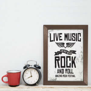 Quadro Musica Rock Live Music 22x32 Moldura Marrom