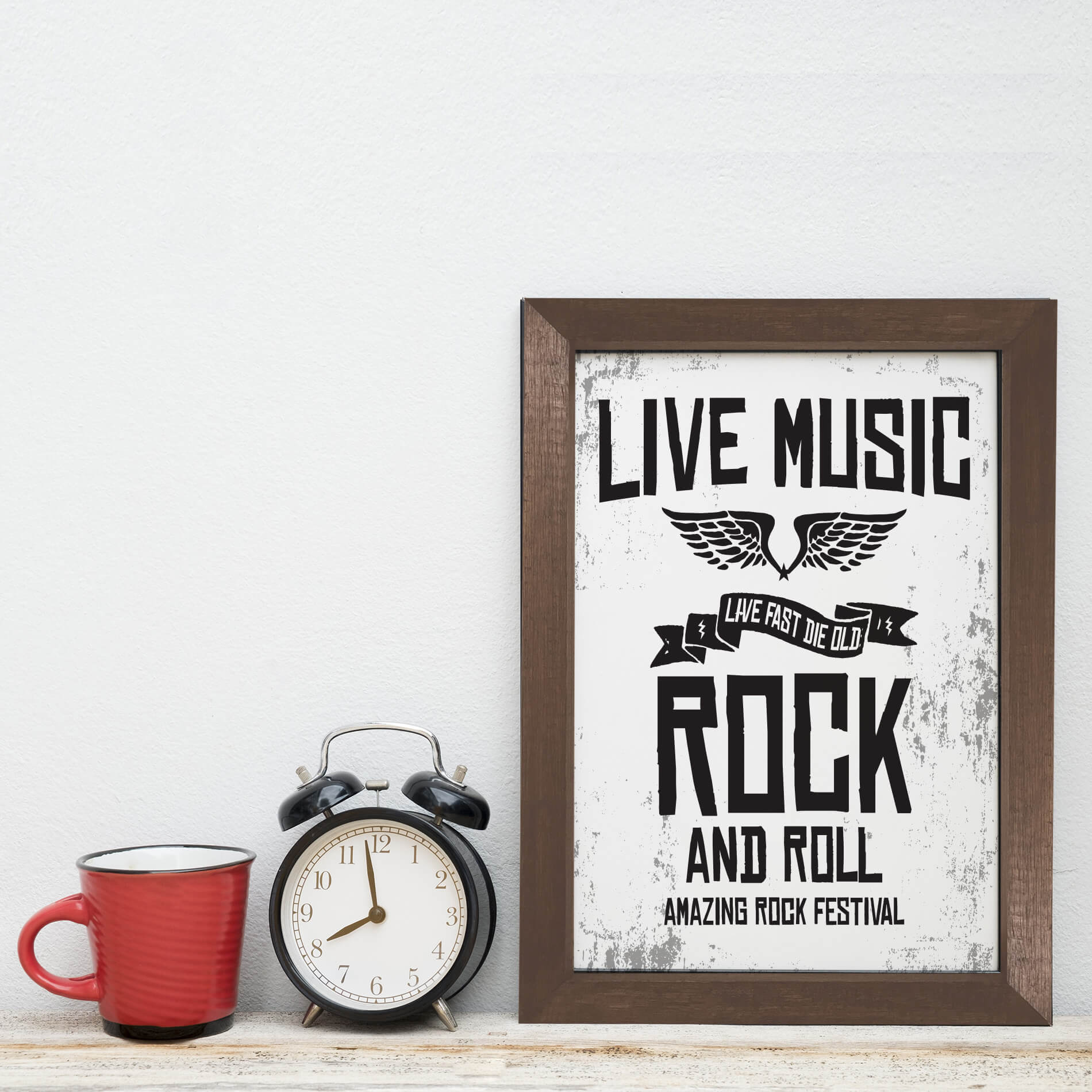 Quadro Musica Rock Live Music 22x32 Moldura Marrom