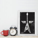 Quadro Decorativo com Moldura Branca Guitarra 22x32cm