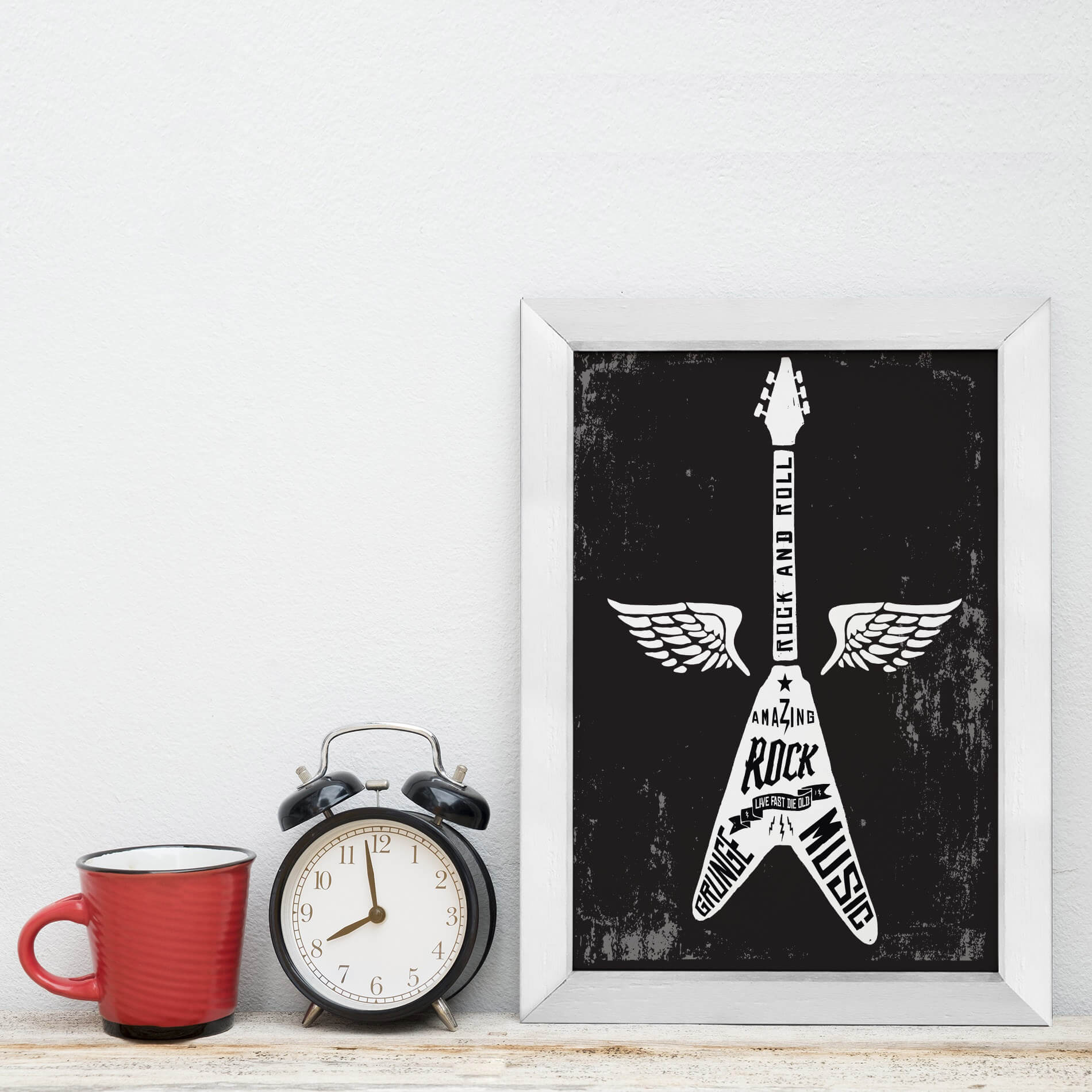 Quadro Decorativo com Moldura Marrom Guitarra
