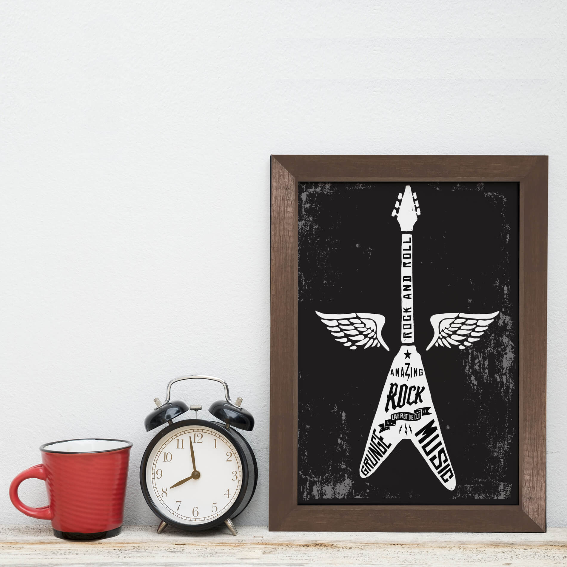 Quadro Decorativo com Moldura Marrom Guitarra