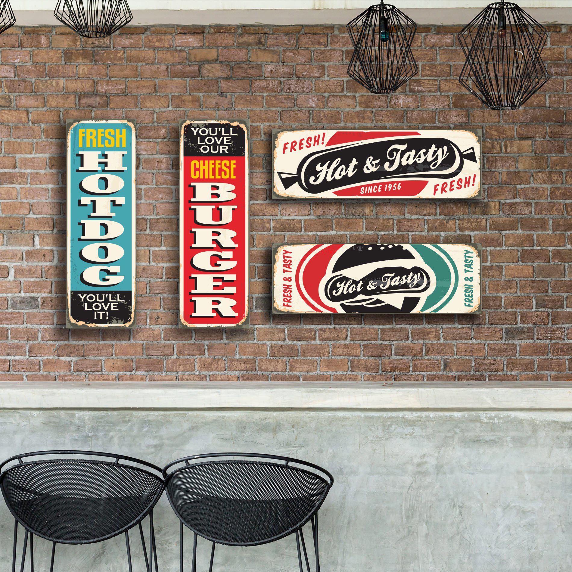 Kit Placa Decorativa MDF Lanchonete Vintage