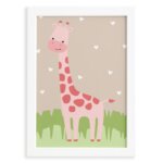 Quadro Safari Menina Girafa Moldura Branca 22x32cm