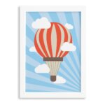 Quadro Infantil para Quarto de Bebê Balão e Nuvens 33x43cm Moldura Branca