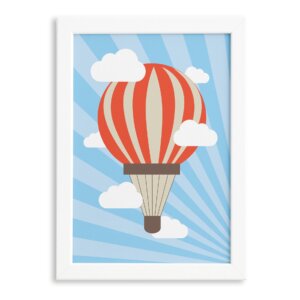 Quadro Infantil para Quarto de Bebê Balão e Nuvens 22x32cm Moldura Branca