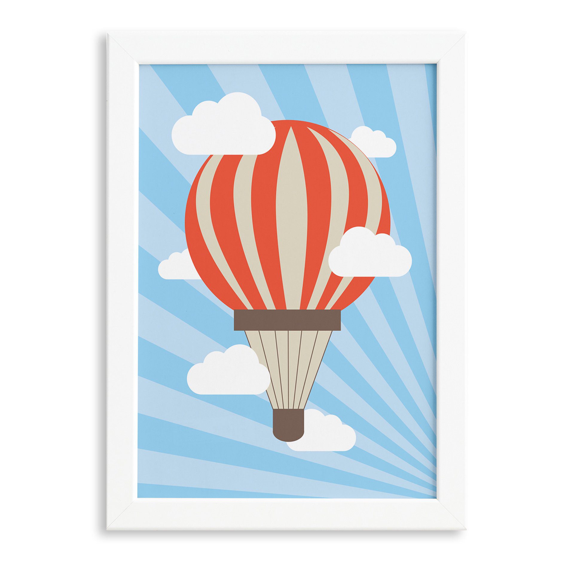 Quadro Infantil para Quarto de Bebê Balão e Nuvens 22x32cm Moldura Branca